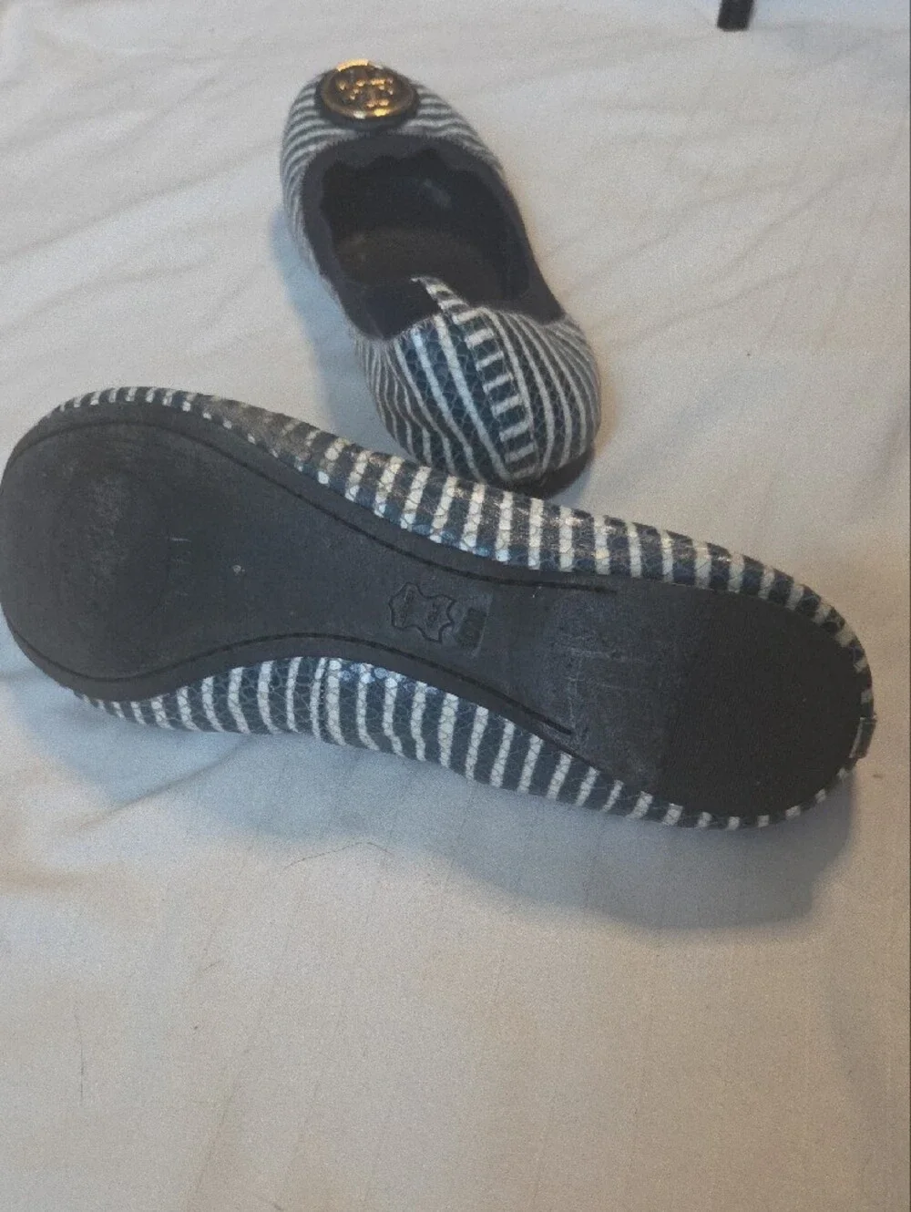Tory Burch | Caroline 2 Snake Print Ballet Flat Navy/Ivory Sz10